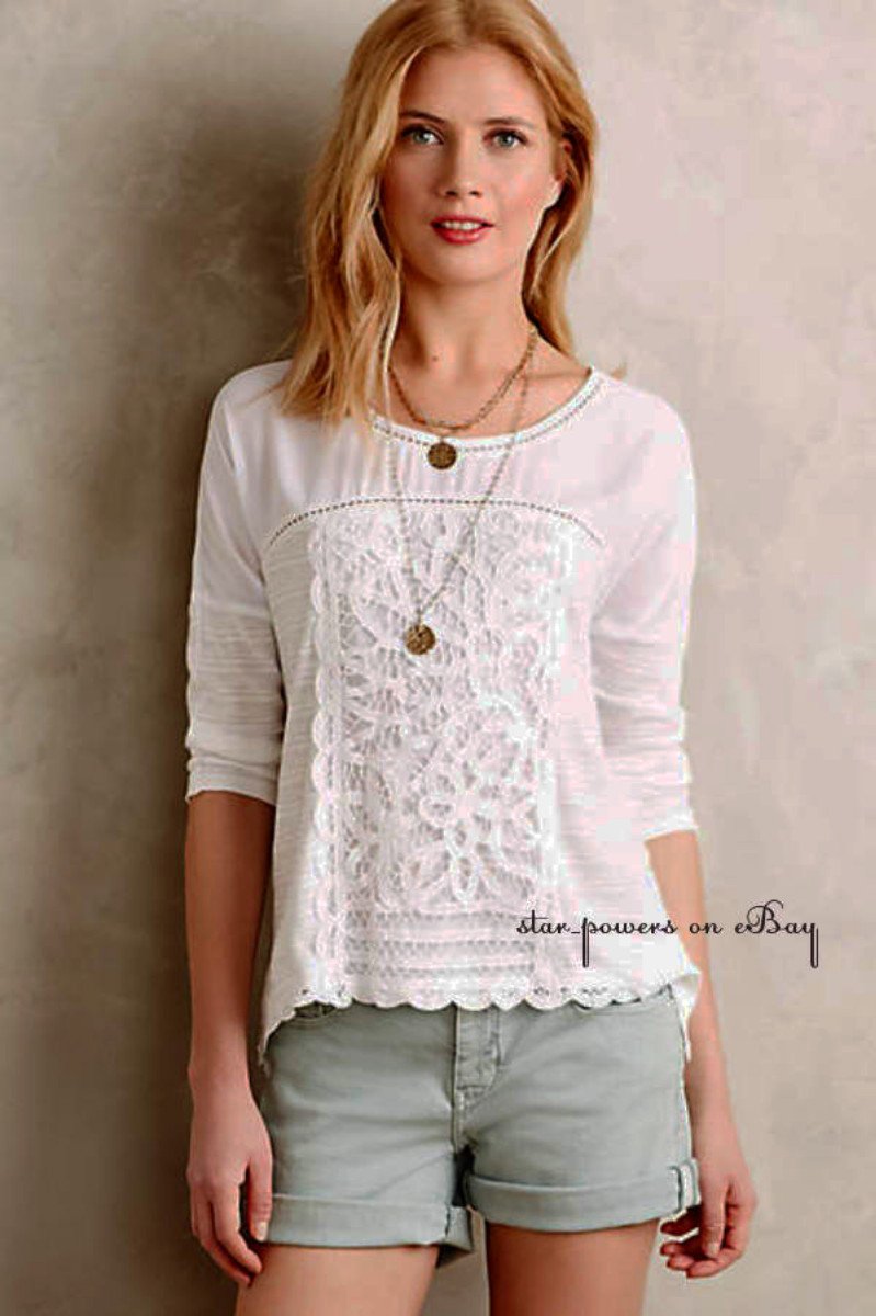 Anthropologie Tayrona Lace Top Small 2 4 Ivory Feminine Romantic