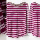 Anthropologie Laurelwood Boatneck Top Small 2 4 Tee Purple & White Striped Motif