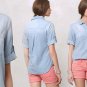Anthropologie Conductor Button Neck Top Small 2 4 Blue Distressed Pin Stripes