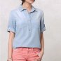 Anthropologie Conductor Button Neck Top Small 2 4 Blue Distressed Pin Stripes