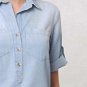 Anthropologie Conductor Button Neck Top Small 2 4 Blue Distressed Pin Stripes