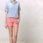 Anthropologie Conductor Button Neck Top Small 2 4 Blue Distressed Pin Stripes