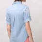 Anthropologie Conductor Button Neck Top Small 2 4 Blue Distressed Pin Stripes