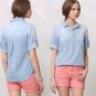 Anthropologie Conductor Button Neck Top Small 2 4 Blue Distressed Pin Stripes