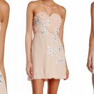 $250 Free People Shimmer Flowers Strapless Dress 8 Medium Peach Floral Appliques