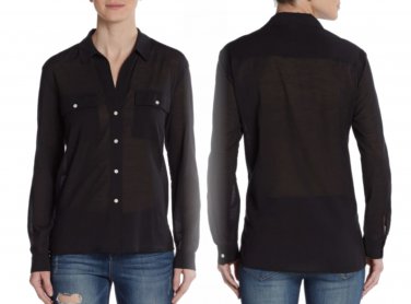 $265 James Perse Splitneck Blouse 2 Medium Black Buttondown Super Soft GORGEOUS