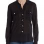 $265 James Perse Splitneck Blouse 2 Medium Black Buttondown Super Soft GORGEOUS