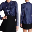 Nanette Lepore Cascading Ruffle Denim Shirt Medium 6 8 Indigo Blue