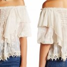 $168 Free People Ruffled Cloud Blouse Small 2 4 Ivory Off the Shoulders Embroidered $168 Free People Ruffled Cloud Blouse Small 2 4 Ivory Off the Shoulders Embroidered