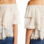 $168 Free People Ruffled Cloud Blouse Small 2 4 Ivory Off the Shoulders Embroidered