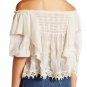 $168 Free People Ruffled Cloud Blouse Small 2 4 Ivory Off the Shoulders Embroidered
