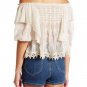 $168 Free People Ruffled Cloud Blouse Small 2 4 Ivory Off the Shoulders Embroidered