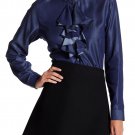 Nanette Lepore Cascading Ruffle Denim Shirt XSmall 0 2 Indigo Blue
