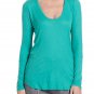 Anthropologie Basic Ribbed Tee XSmall 0 2 Green Top High Low Hem Left Coast USA