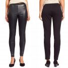 $378 Eileen Fisher Blocked Leather Leggings Petite Large Black Stretch Knit Back