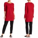 $298 Eileen Fisher Ballet Neck Long Sleeve Wool Mini Dress Petite Medium Red Brick