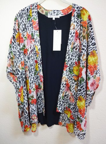 Daniel Rainn Knit Back Kimono Robe / Cover up XSmall Small Bright Animal Print NWT