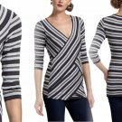 Anthropologie Sparkled Stripes V-Neck Top Medium 6 8 Tee Shirt Grey Motif Anthropologie Sparkled Stripes V-Neck Top Medium 6 8 Tee Shirt Grey Motif