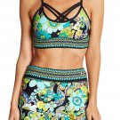 Trina Turk Monaco Sports Bra XSmall 0 2 Teal Cross Straps Optional Padding