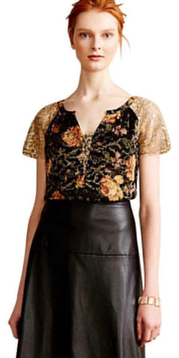 Anthropologie Disa Velvet Burnout Top Medium Black Bohemian HD in Paris