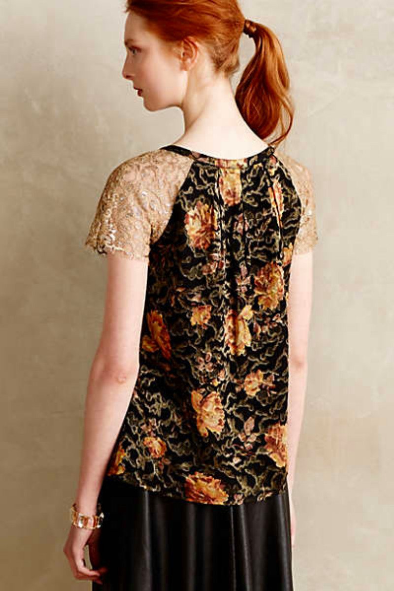 Anthropologie Disa Velvet Burnout Top Medium Black Bohemian HD in Paris