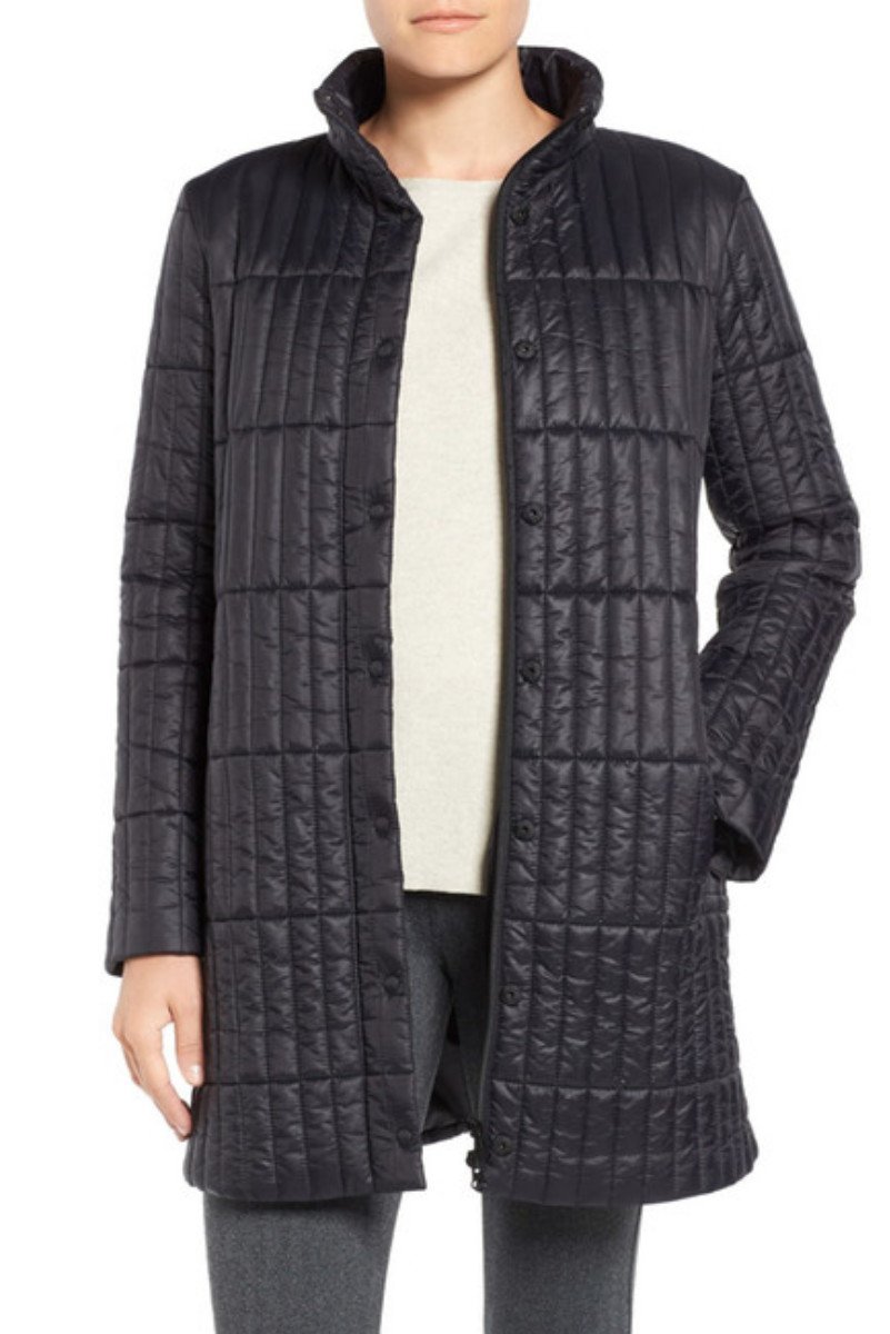$438 Eileen Fisher Recycled Nylon Blend Quilted Jacket Large 14 16 Black
