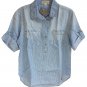 Anthropologie Conductor Button Neck Top Small 2 4 Blue Distressed Pin Stripes