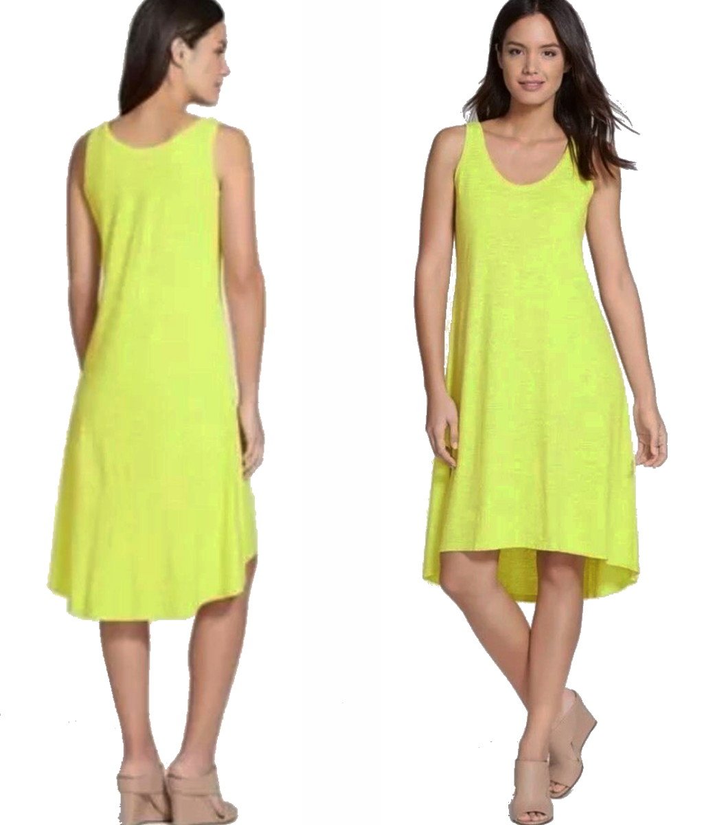 $188 Eileen Fisher Hemp + Organic Cotton Tank Dress XSmall 2 4 Yellow ...