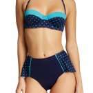 Spanx Retro Balconette Swim Top 10 Large Navy Splash Polka Halter or Strapless