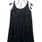 Free People Seeking Sequins Slip Dress XSmall 0 2 Black Cross Back Tasseled Ties