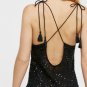 Free People Seeking Sequins Slip Dress XSmall 0 2 Black Cross Back Tasseled Ties