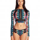 Nanette Lepore Habanera Crop Rash Guard XSmall 0 2 Multi Print Crochet Inserts NWT Nanette Lepore Habanera Crop Rash Guard XSmall 0 2 Multi Print Crochet Inserts NWT