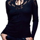 Free People Crochet Yoke Thermal Tee XSmall 0 2 Black Free People Crochet Yoke Thermal Tee XSmall 0 2 Black