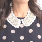Tasha Crochet Collar Ivory Dainty Glistening Chain Cotton + Gold Tone