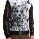 Daniel Won Wyatt Hooded Leather Sleeve Jacket $795 Large Black + White Scuba NWT Daniel Won Wyatt Hooded Leather Sleeve Jacket $795 Large Black + White Scuba NWT