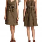 $318 Eileen Fisher Steel Satin Sundress Petite 8 PM Olive Green Faux Wrap NWT