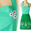 Anthropologie Julep Petal Pocket Apron NWT Green Embroidered Flowers Cheerful