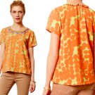 Anthropologie Kesari Top Small 2 4 Orange Beaded Embroidered Twist Cord Neck NWT Anthropologie Kesari Top Small 2 4 Orange Beaded Embroidered Twist Cord Neck NWT
