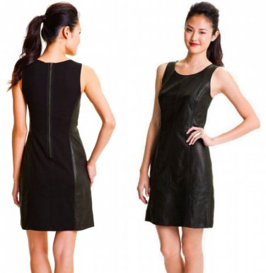 Halogen Genuine Leather Knit Sheath Dress Petite 8 Black 8P Lined GORGOUES NWT