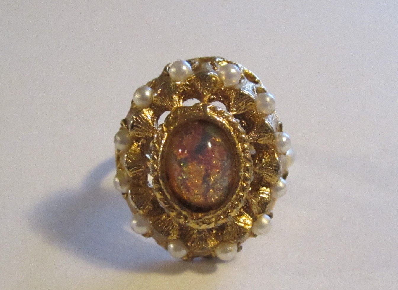 Vintage Oval Gold Tone with Faux Pearl Ring Adjustable (r 12) Jewelry