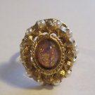 Vintage Oval Gold Tone with Faux Pearl Ring Adjustable Jewelry (SD1)