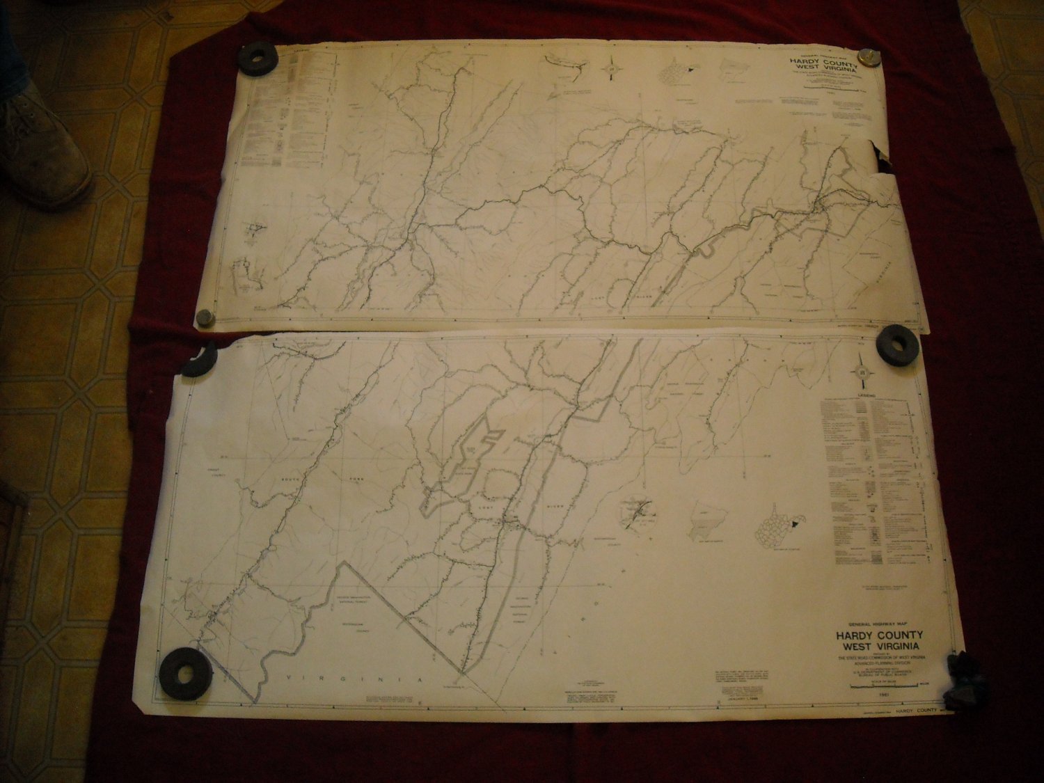 Hardy County West Virginia 1961 set of 2 General Highway Map