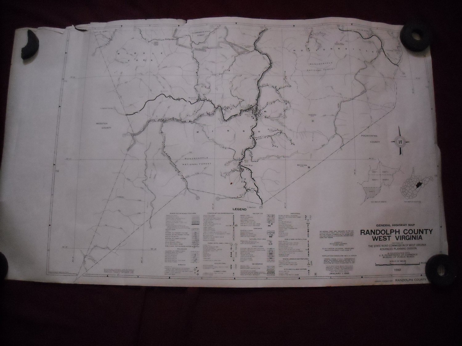 Randolph County West Virginia 1961 set of 5 General Highway Map