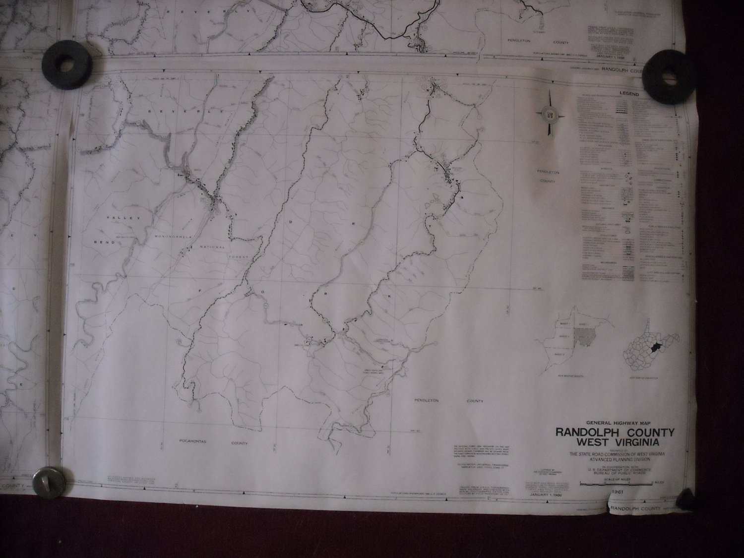 Randolph County West Virginia 1961 set of 5 General Highway Map