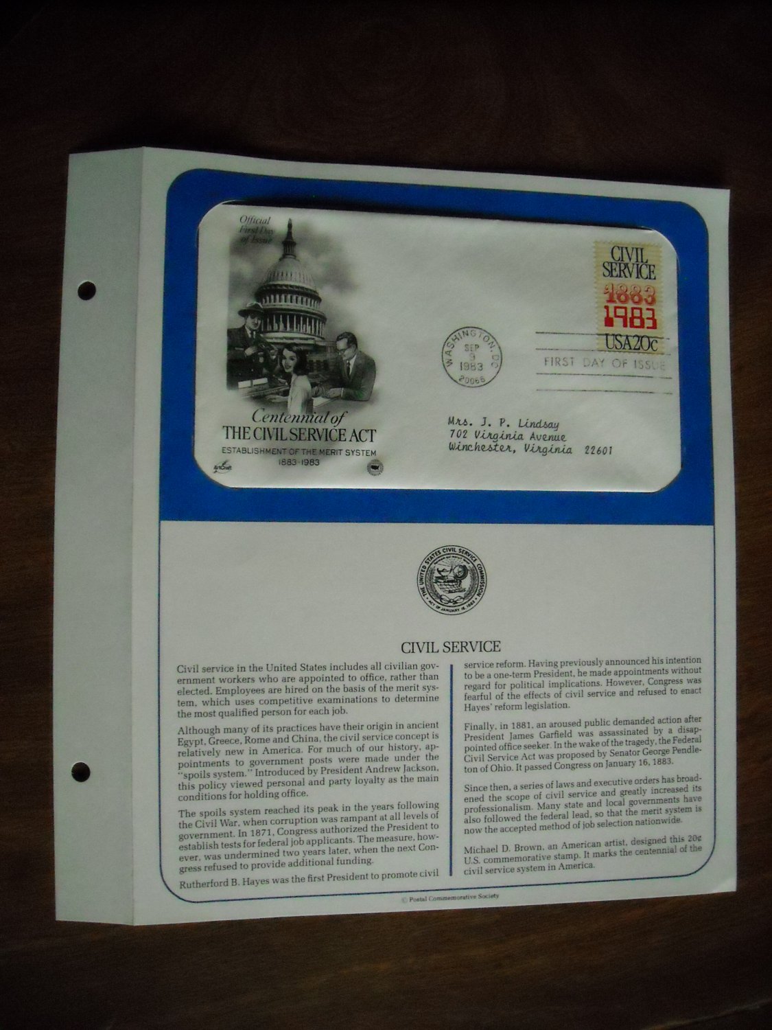 centennial-of-the-civil-service-act-1983-postal-commemorative-society-first-day-cover-sheet