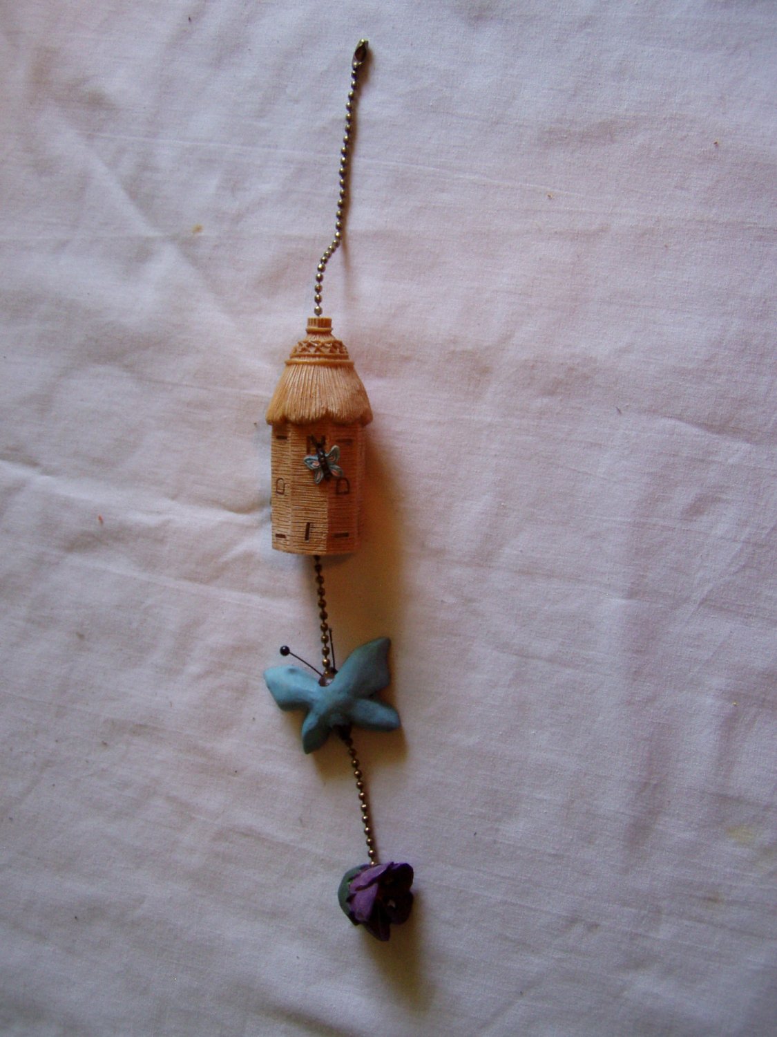 Brown Birdhouse Blue Butterfly Purple Flower Ceiling Fan Pull