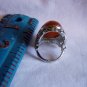 Silver Tone with Large Oval Coral Ring Size 7 1/4 Jewelry (SD1)