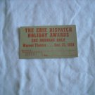 The Erie Dispatch Holiday Awards Drawing Warner Theatre 1951 (ms 14) Ticket Number 0057391