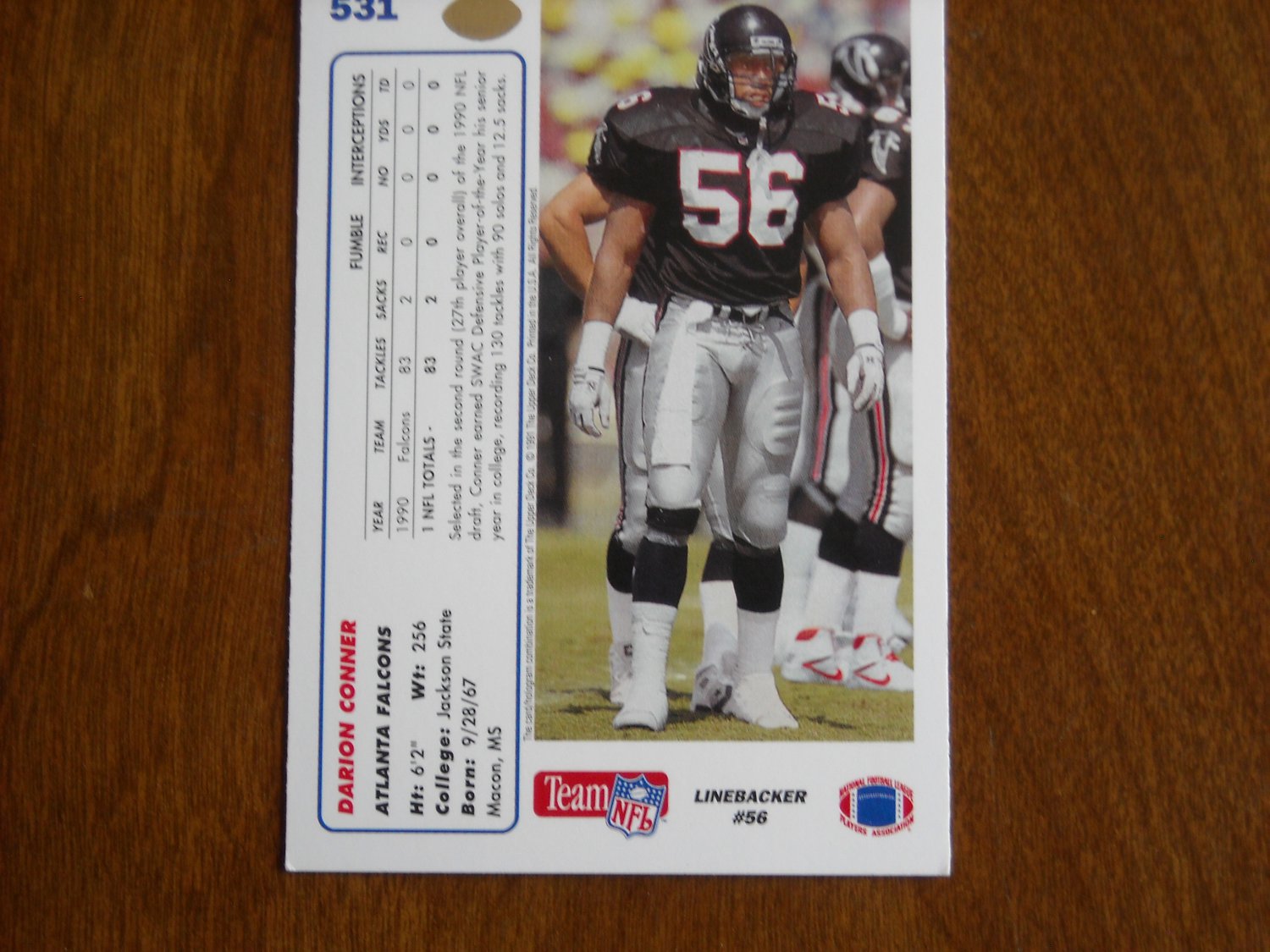 Darion Conner Atlanta Falcons Linebacker Card No. 531 1991 Upper Deck