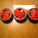 KNEX 3 Large Black Tires With Red Painted Inside Hubs All One Piece 2 1/4"